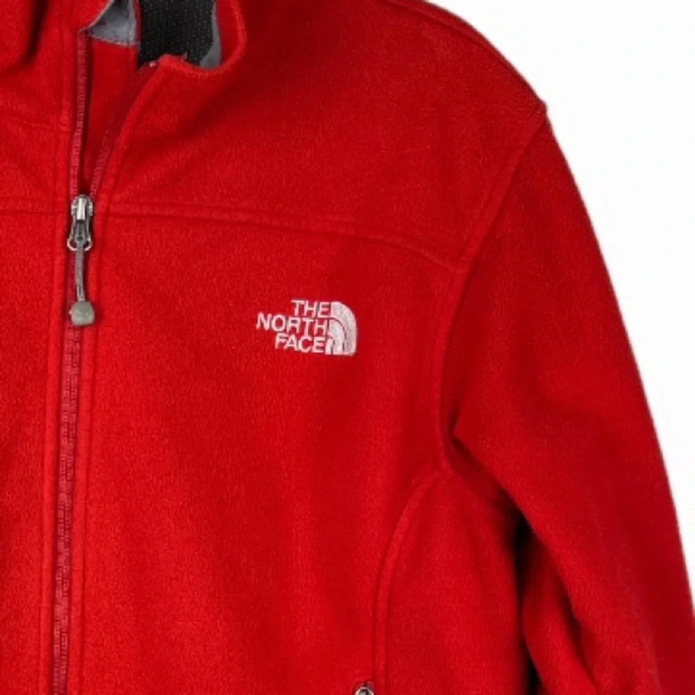 The North Face Men’s Red Zip Up Fleece Jacket Size Small Windwall Embroidery‎